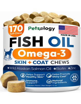 Omega 3 Fish Oil for Dogs 170 Chews Omega 3 for Dogs Itchy Skin & Allergy Relief Skin & Coat Supplement EPA & DHA Fatty Acids Dog Anti Shedding & Hot Spot Treatment Salmon Oil