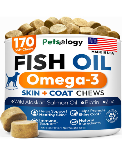 Omega 3 Fish Oil for Dogs 170 Chews Omega 3 for Dogs Itchy Skin & Allergy Relief Skin & Coat Supplement EPA & DHA Fatty Acids Dog Anti Shedding & Hot Spot Treatment Salmon Oil