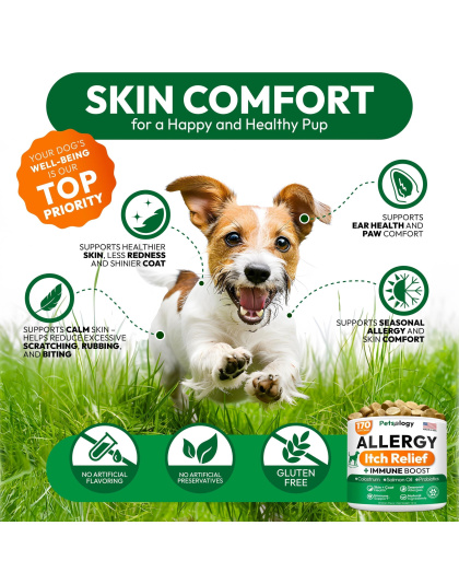 Dog Allergy Relief Chews 170 Dog Allergy Chews Itch Relief for Dogs Omega 3 Fish Oil Probiotics For Itchy Skin & Hot Spots Allergies Paw Licking Dry Skin & Coat Supplement Immune Health
