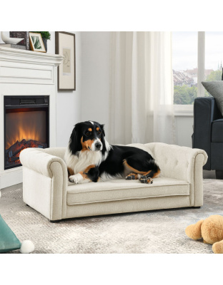 Elegant Rectangle Pet Bed for Medium and Large Dogs, Durable Elevated Dog Sofa Bed, Comfortable Dog Couch, Modern and Stylish Dog Sofa for Large Dogs,Beige