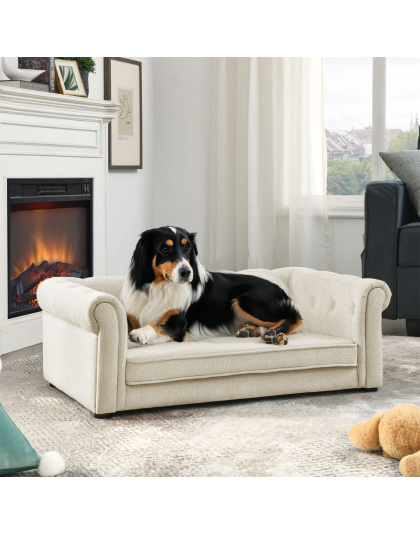 Elegant Rectangle Pet Bed for Medium and Large Dogs, Durable Elevated Dog Sofa Bed, Comfortable Dog Couch, Modern and Stylish Dog Sofa for Large Dogs,Beige