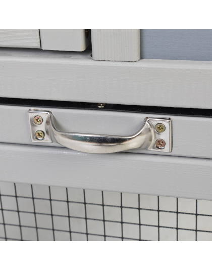 2-Tier Wood Rabbit Hutch, Indoor Outdoor Small Animal House with Removable Tray, Ramp, Openable Roof, Bunny Cage for Ducks, Squirrels, Grey with Colorful Patterns