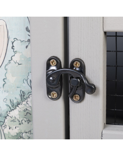 2-Tier Wood Rabbit Hutch, Indoor Outdoor Small Animal House with Removable Tray, Ramp, Openable Roof, Bunny Cage for Ducks, Squirrels, Grey with Colorful Patterns