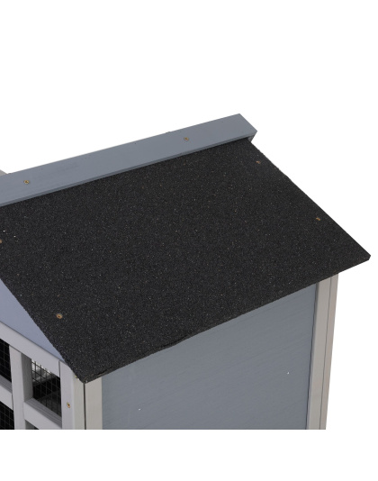 2-Tier Wood Rabbit Hutch, Indoor Outdoor Small Animal House with Removable Tray, Ramp, Openable Roof, Bunny Cage for Ducks, Squirrels, Grey with Colorful Patterns