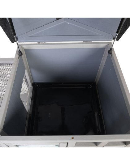 2-Tier Wood Rabbit Hutch, Indoor Outdoor Small Animal House with Removable Tray, Ramp, Openable Roof, Bunny Cage for Ducks, Squirrels, Grey with Colorful Patterns