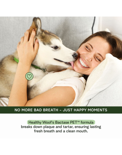 Healthy Woof Dental Powder for Dogs - Complete Oral Care Bone Broth, Dog Teeth Cleaning Powder, Tartar Remover, Fresh Breath, Sensitive Stomach Support, No Brush Dental Care, 4.2 oz, 60 Scoops