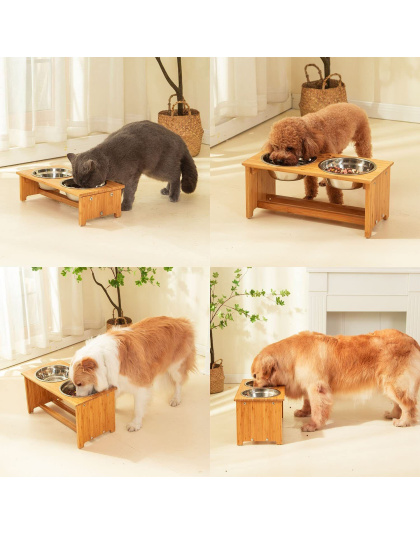 Gardenia Raised Dog Bowl Stand for Medium Sized Dogs, Elevated Dog Bowls, Bamboo Raised Dog Bowl, Dog Food Bowl Stand, Feeding Station