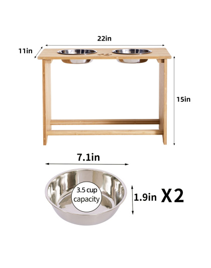 Gardenia Raised Dog Bowl Stand for Medium Sized Dogs, Elevated Dog Bowls, Bamboo Raised Dog Bowl, Dog Food Bowl Stand, Feeding Station