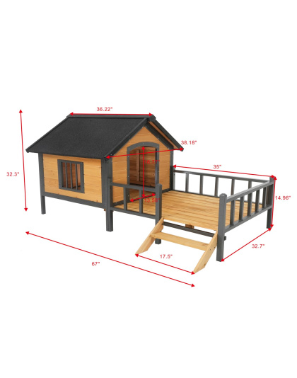 Unique All-Around Iron Frame,Outdoor Large Wooden Cabin House Style Wooden Dog Kennel with Porch