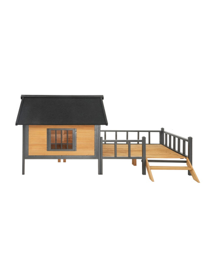 Unique All-Around Iron Frame,Outdoor Large Wooden Cabin House Style Wooden Dog Kennel with Porch