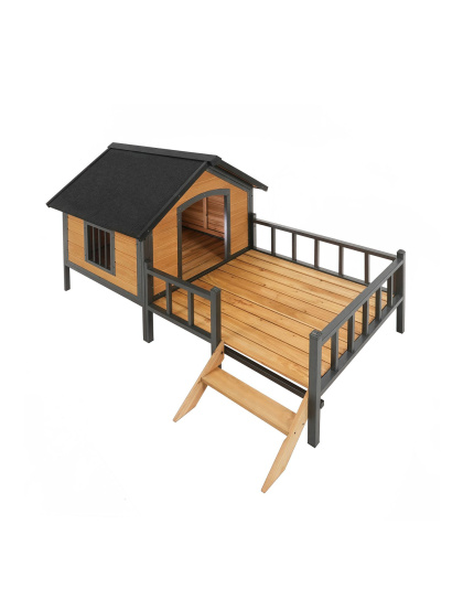 Unique All-Around Iron Frame,Outdoor Large Wooden Cabin House Style Wooden Dog Kennel with Porch