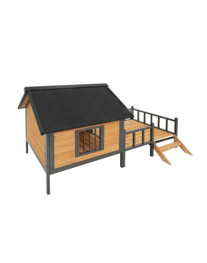 Unique All-Around Iron Frame,Outdoor Large Wooden Cabin House Style Wooden Dog Kennel with Porch