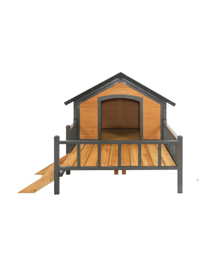 Unique All-Around Iron Frame,Outdoor Large Wooden Cabin House Style Wooden Dog Kennel with Porch