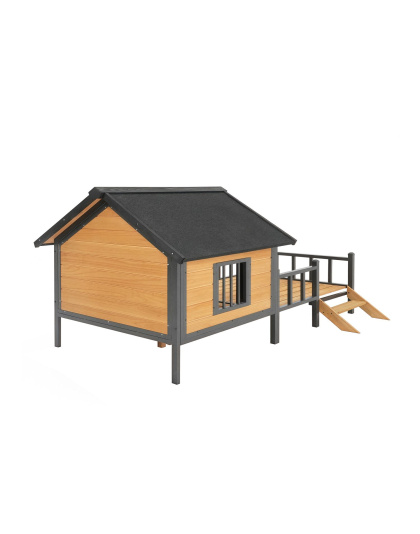 Unique All-Around Iron Frame,Outdoor Large Wooden Cabin House Style Wooden Dog Kennel with Porch