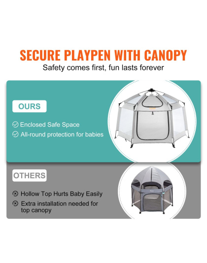 VEVOR Baby Playpen with Canopy, Indoor/Outdoor Portable Playpen for Babies and Toddler, Lightweight & Foldable, Pop Up Toddler Play Yard with 3 Sun-Shades & Travel Bag for Park Beach Home, 59.8"x59.8"
