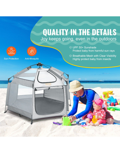 VEVOR Baby Playpen with Canopy, Indoor/Outdoor Portable Playpen for Babies and Toddler, Lightweight & Foldable, Pop Up Toddler Play Yard with 3 Sun-Shades & Travel Bag for Park Beach Home, 59.8"x59.8"